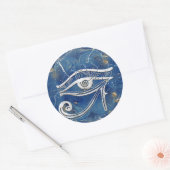 Silver Egyptian Eye of Horus over blauwe marmer Ronde Sticker (Envelop)