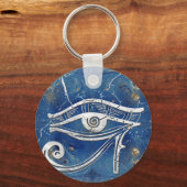 Silver Egyptian Eye of Horus over blauwe marmer Sleutelhanger (Voorkant)