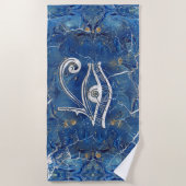 Silver Egyptian Eye of Horus over blauwe marmer Strandlaken (Voorkant)