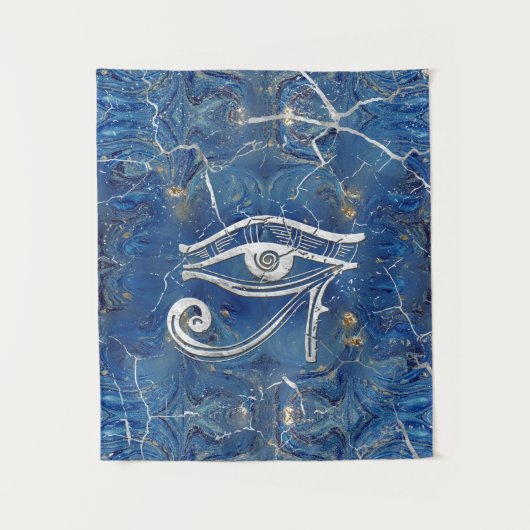 Silver Egyptian Eye of Horus over blauwe marmer Wandkleed (Voorkant)