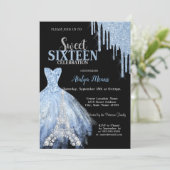 Silver Eiffel Tower Blue Glitter Drips Dress Zwart Kaart (Staand voorkant)