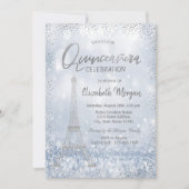 Silver Eiffel Tower Confetti Bokeh Quinceañera Kaart (Voorkant)