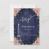 Silver Eiffel Tower Diamonds Floral Navy Blue RSVP Kaart (Voorkant)