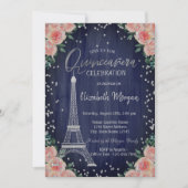 Silver Eiffel Tower Diamonds Flowers Quinceañera Kaart (Voorkant)