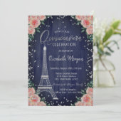 Silver Eiffel Tower Diamonds Flowers Quinceañera Kaart (Staand voorkant)
