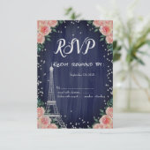 Silver Eiffel Tower Diamonds Flowers RSVP Kaart (Staand voorkant)