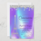 Silver Eiffel Tower, Drives Holographic Quinceañer Kaart (Voorkant)