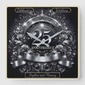 Silver Elegance: 25e verjaardag Vierkante Klok (Voorkant)
