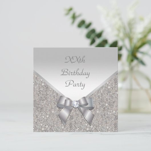 Silver Elegance Birthday Kaart (Staand voorkant)