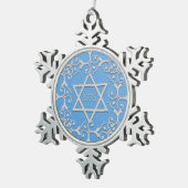 Silver Elegance Blue STAR van DAVID Hanukkah Tin Sneeuwvlok Ornament (Rechts)