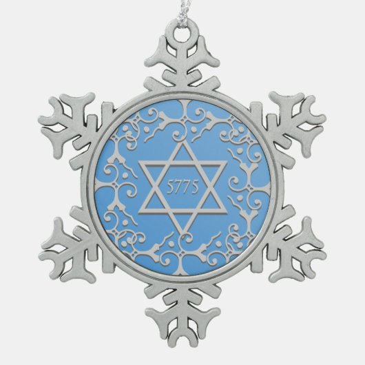 Silver Elegance Blue STAR van DAVID Hanukkah Tin Sneeuwvlok Ornament (Voorkant)
