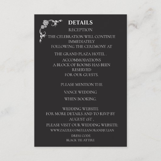 Silver Elegance Collection Wedding Details Card Informatiekaartje (Voorkant)
