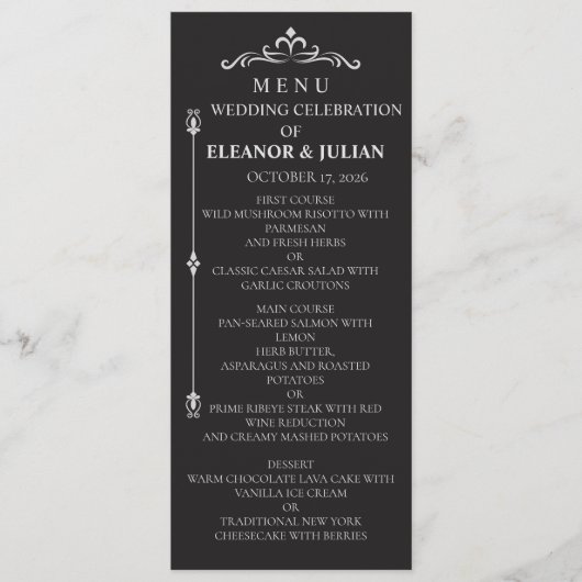 Silver Elegance Collection Wedding Menu Card (Voorkant)