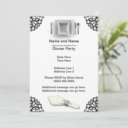 Silver Elegance Custom Dinner Party nodigt uit Kaart (Staand voorkant)