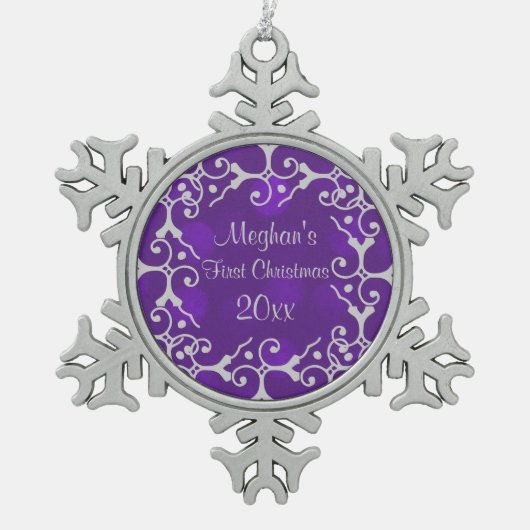 Silver Elegance First Kerstmis Snowflake Ornament (Voorkant)