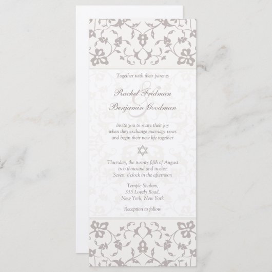 Silver Elegance - Joodse huwelijksuitnodiging Kaart (Voorkant / Achterkant)
