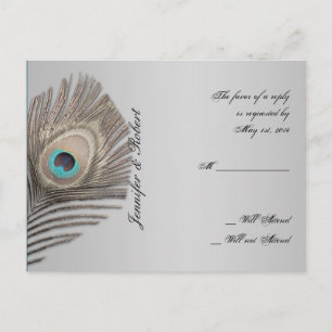 Silver Elegance Peacock RSVP-Briefkaart Uitnodiging Briefkaart