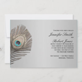 Silver Elegance Peacock Wedding Invitation Kaart