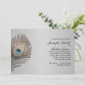 Silver Elegance Peacock Wedding Invitation Kaart (Staand voorkant)