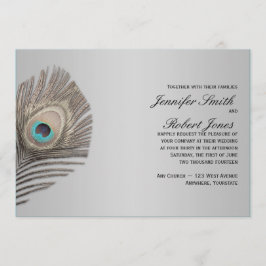 Silver Elegance Peacock Wedding Invitation Kaart
