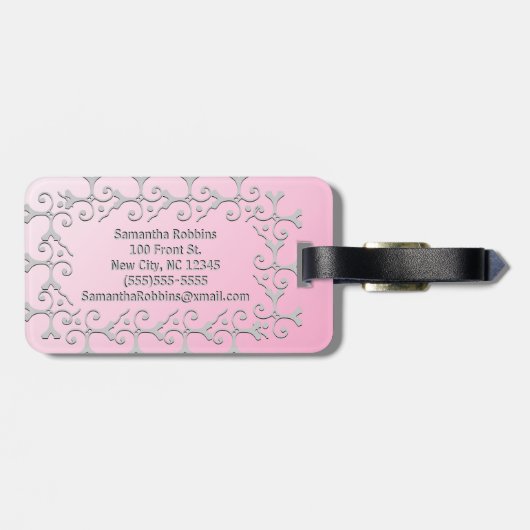 Silver Elegance Pink op maat Bagagelabel (Achterkant horizontaal)