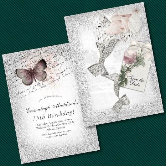 Silver Elegance Save the Date Birthday Kaart