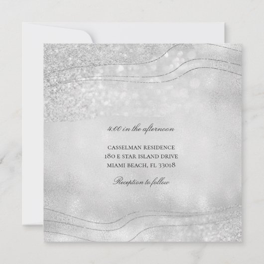 Silver Elegance Sparking Modern Square Wedding Kaart (Achterkant)