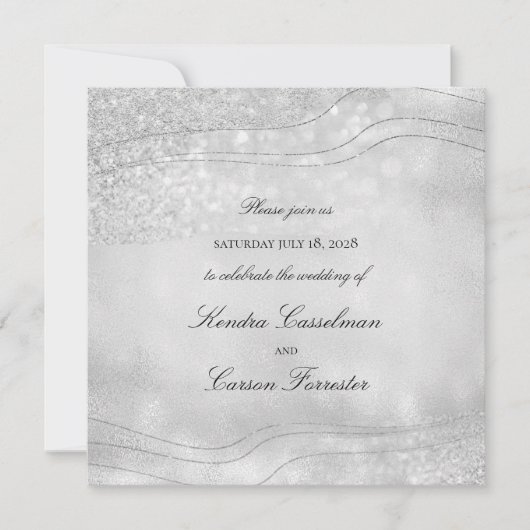 Silver Elegance Sparking Modern Square Wedding Kaart (Voorkant)