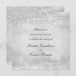 Silver Elegance Sparking Modern Square Wedding Kaart