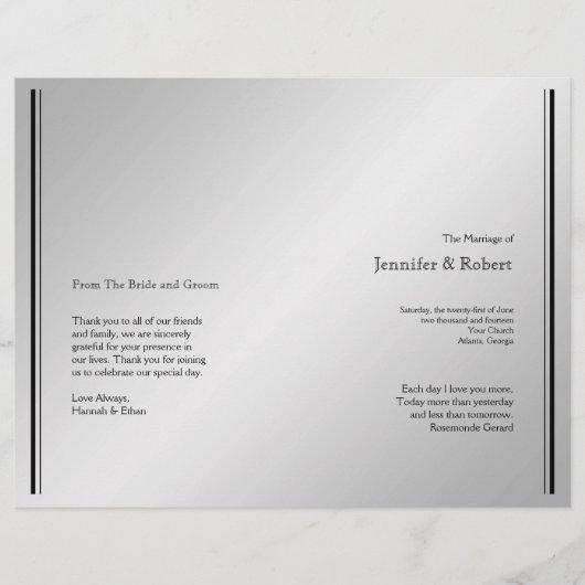 Silver Elegance Wedding Program (Voorkant)