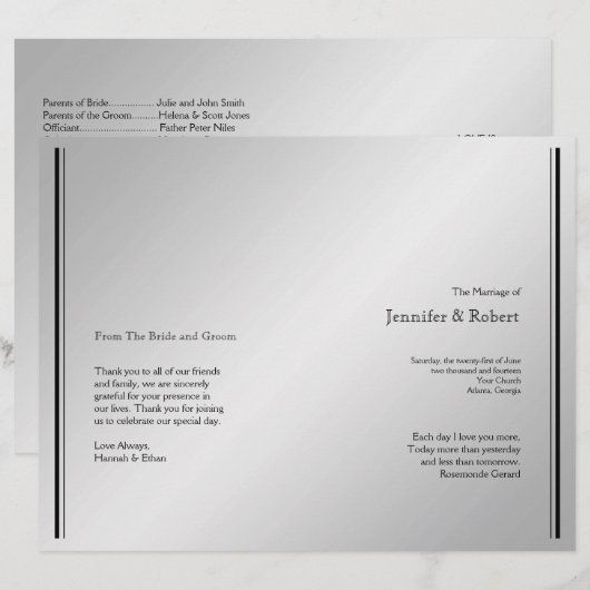 Silver Elegance Wedding Program (Voorkant / Achterkant)