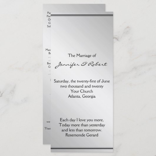 Silver Elegance Wedding Program Programmakaart (Voorkant / Achterkant)