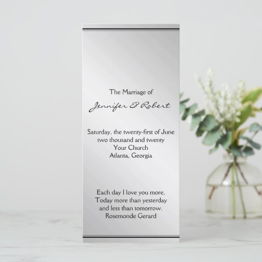 Silver Elegance Wedding Program Programmakaart (Staand voorkant)