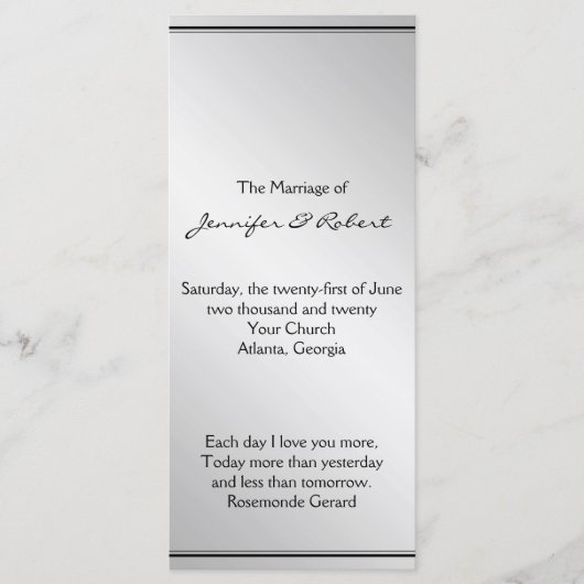 Silver Elegance Wedding Program Programmakaart (Voorkant)