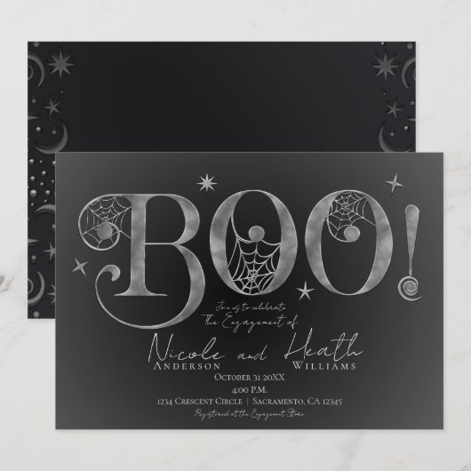 Silver Elegant BOO Magical Halloween Verloving Kaart (Voorkant / Achterkant)