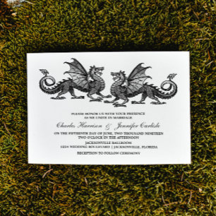 Silver Elegant Dragon Wedding Invite Kaart
