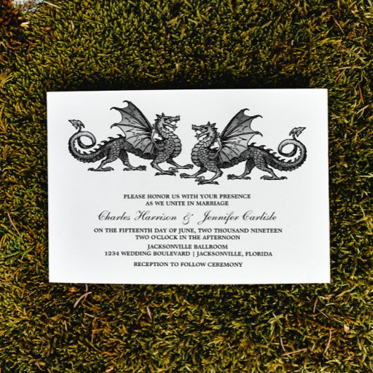 Silver Elegant Dragon Wedding Invite Kaart