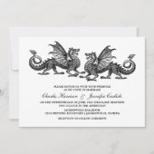 Silver Elegant Dragon Wedding Invite Kaart (Voorkant)