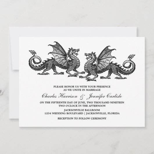 Silver Elegant Dragon Wedding Invite Kaart (Voorkant)