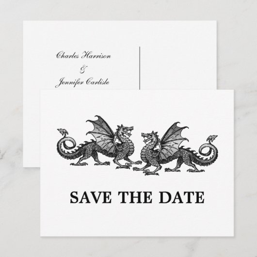 Silver Elegant Dragons sparen het Briefkaart van d (Voorkant / Achterkant)