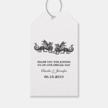 Silver Elegant Dragons Weddenschap Gift Labels