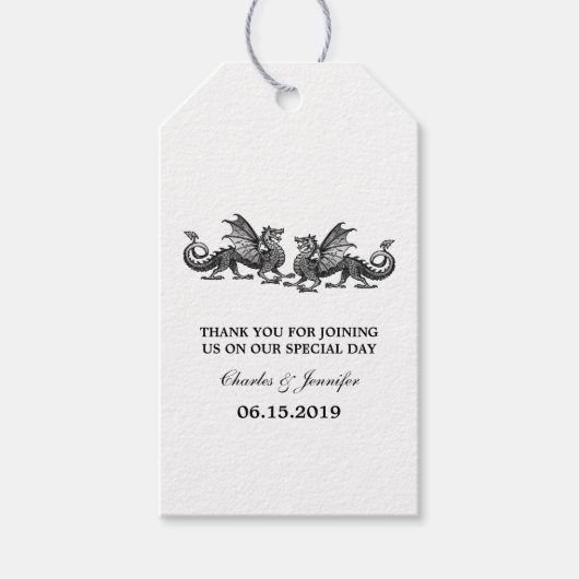 Silver Elegant Dragons Weddenschap Gift Labels Cadeaulabel (Voorkant)