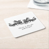 Silver Elegant Dragons Weddenschap Paper Onderzett Kartonnen Onderzetters (Schuin)
