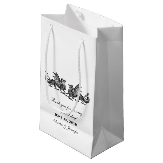 Silver Elegant Dragons Wedding Gift Bag Klein Cadeauzakje (Voorkant Gekanteld)