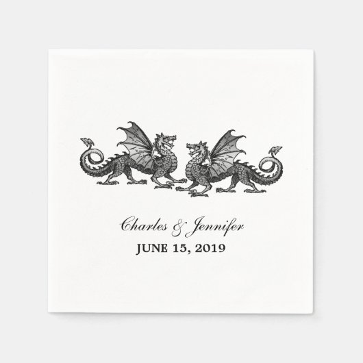 Silver Elegant Dragons Wedding Paper Napkins Servet (Voorkant)