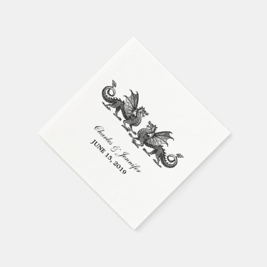 Silver Elegant Dragons Wedding Paper Napkins Servet (Hoek)