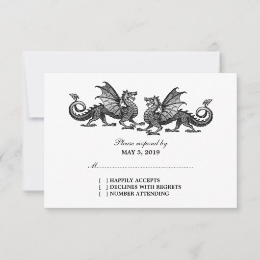 Silver Elegant Dragons Wedding Response Kaart (Voorkant)