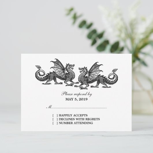 Silver Elegant Dragons Wedding Response Kaart (Staand voorkant)