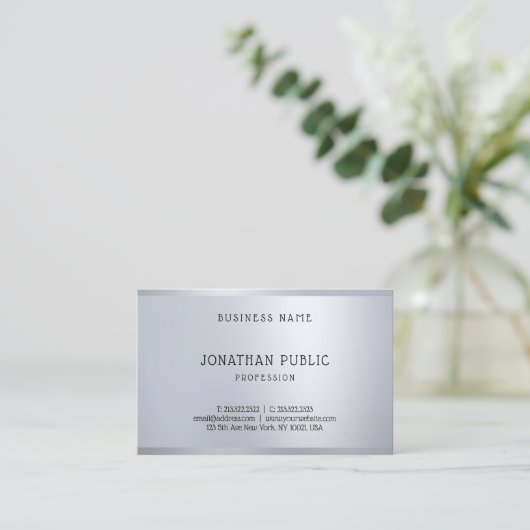 Silver Elegant Eenvoudig Modern Sjabloon Professio Visitekaartje (Staand voorkant)