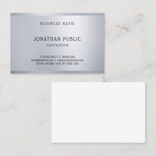 Silver Elegant Eenvoudig Modern Sjabloon Professio Visitekaartje (Voorkant / Achterkant)